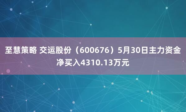 至慧策略 交运股份（600676）5月30日主力资金净买入4310.13万元