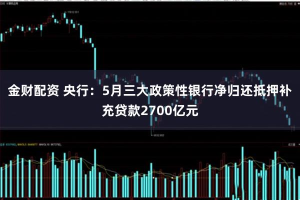 金财配资 央行：5月三大政策性银行净归还抵押补充贷款2700亿元