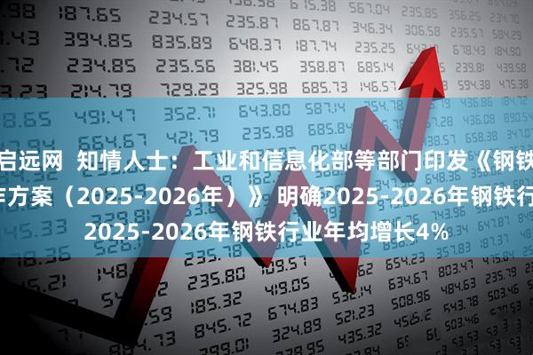 启远网  知情人士：工业和信息化部等部门印发《钢铁行业稳增长工作方案（2025-2026年）》 明确2025-2026年钢铁行业年均增长4%