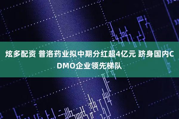 炫多配资 普洛药业拟中期分红超4亿元 跻身国内CDMO企业领先梯队
